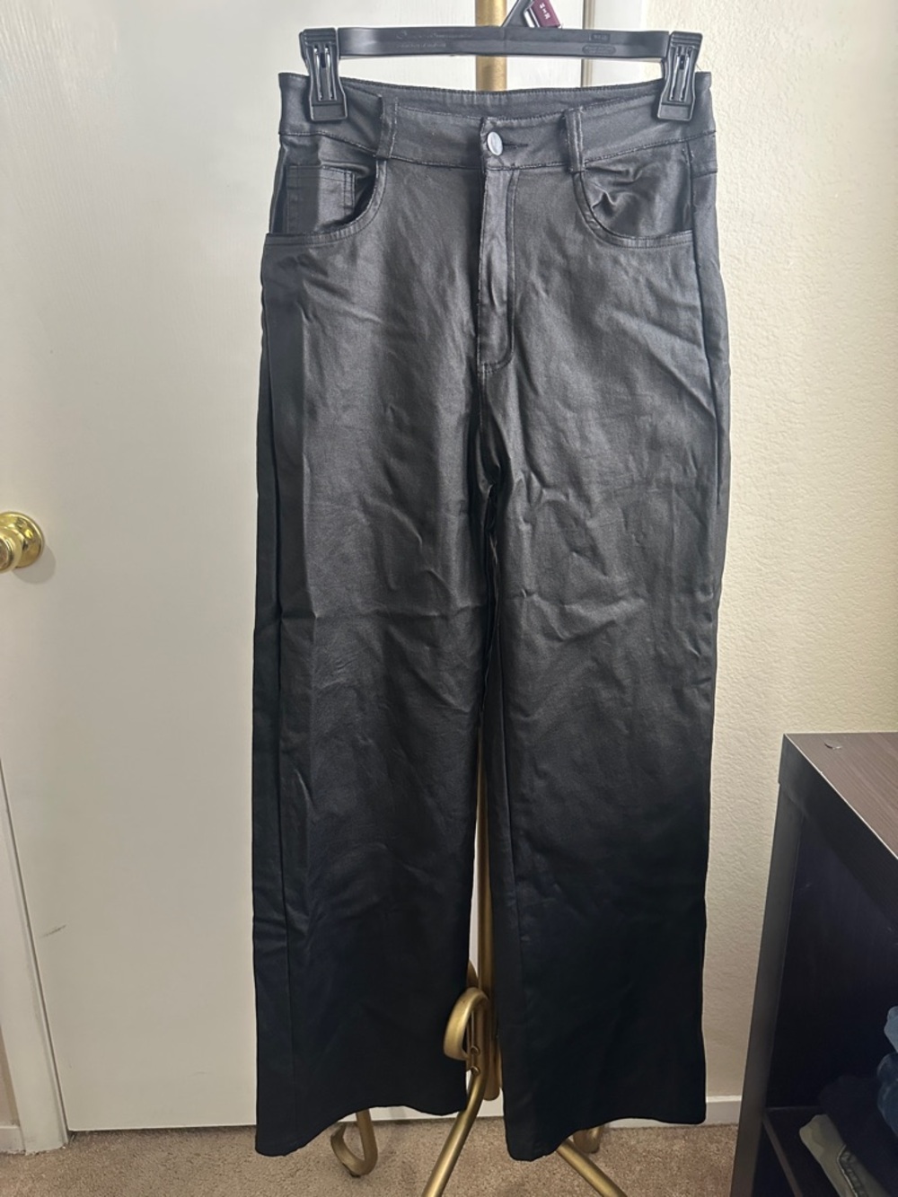 SHEIN Black Women's Straight-Leg Faux Leather Pants